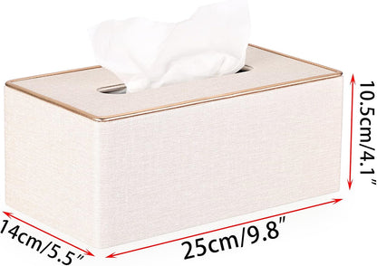 Rectangular Linen Tissue Box Cover - Stylish Tissue Box Holder with Magnetic Bottom, Decorative Tissue Box for Bathroom Toilet Vanity Night Stand Table Countertop Office, Beige Linen Texture