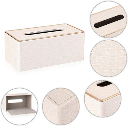 Rectangular Linen Tissue Box Cover - Stylish Tissue Box Holder with Magnetic Bottom, Decorative Tissue Box for Bathroom Toilet Vanity Night Stand Table Countertop Office, Beige Linen Texture