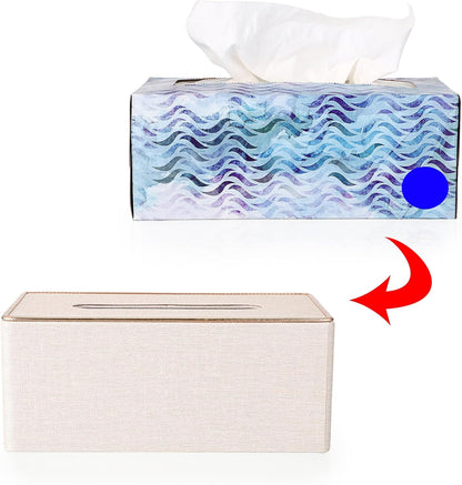 Rectangular Linen Tissue Box Cover - Stylish Tissue Box Holder with Magnetic Bottom, Decorative Tissue Box for Bathroom Toilet Vanity Night Stand Table Countertop Office, Beige Linen Texture