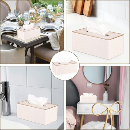 Rectangular Linen Tissue Box Cover - Stylish Tissue Box Holder with Magnetic Bottom, Decorative Tissue Box for Bathroom Toilet Vanity Night Stand Table Countertop Office, Beige Linen Texture