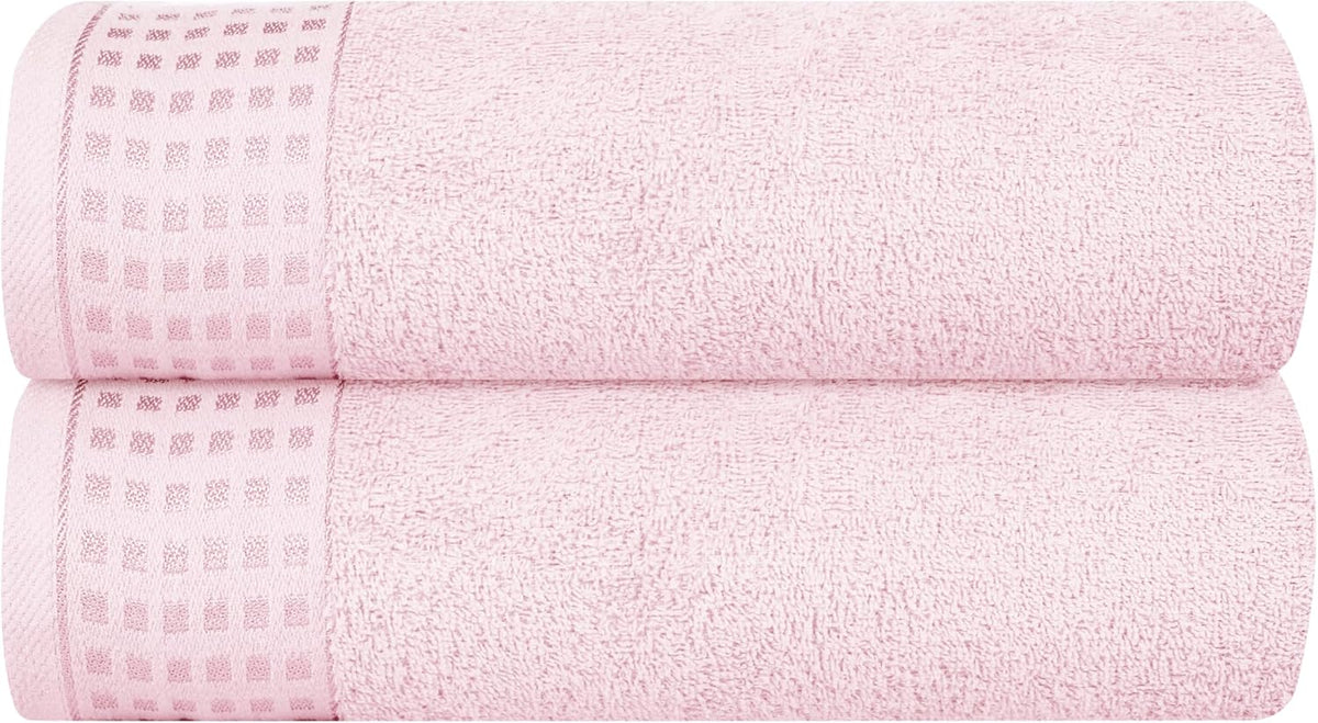 100% Cotton 2 Pack Oversized Bath Towel Set 28x55 Inches, Ultra Soft Highly Absorbant Compact Quickdry & Lightweight Large Bath Towels, Ideal for Gym Travel Camp Pool - Pink