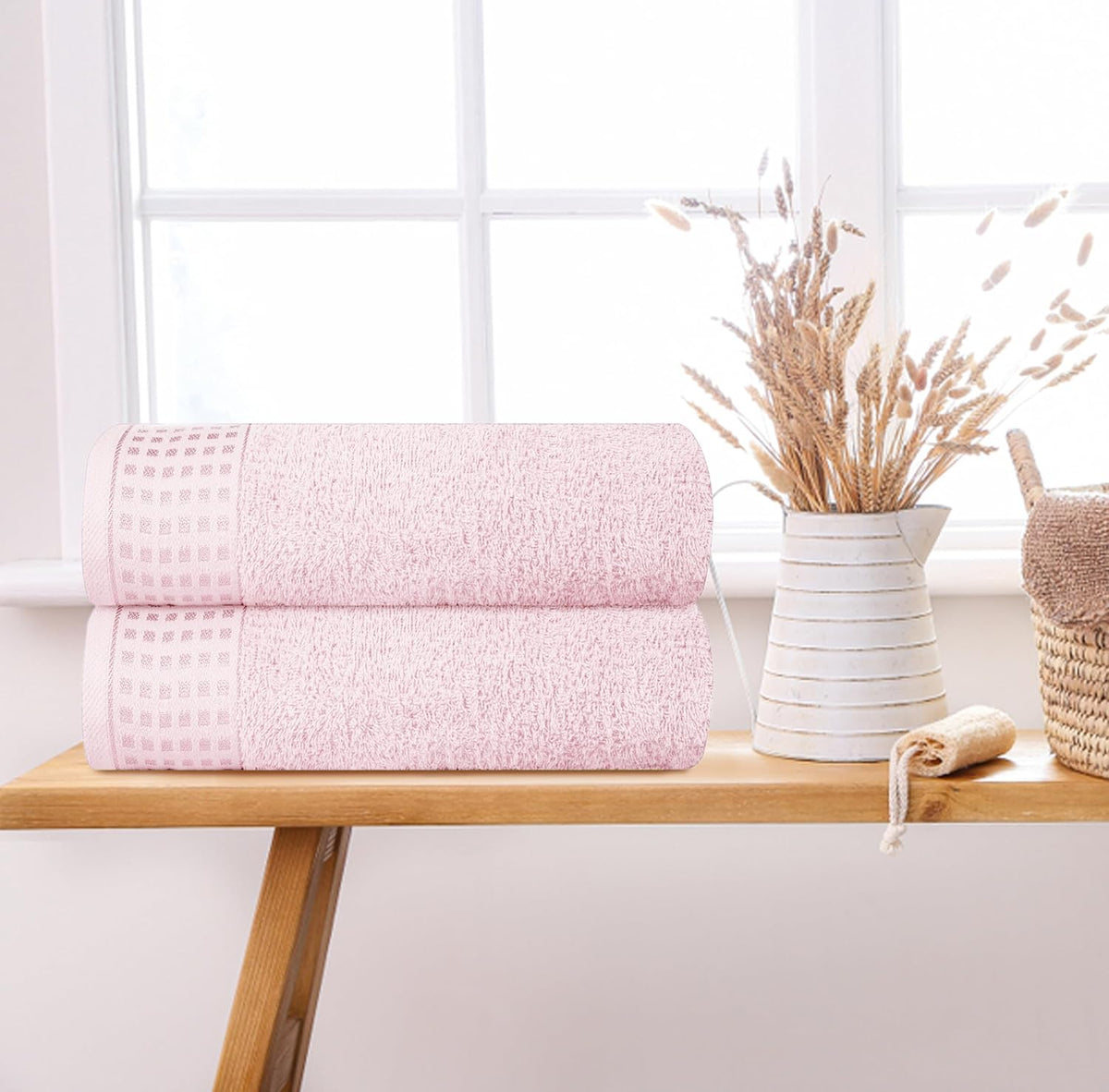 100% Cotton 2 Pack Oversized Bath Towel Set 28x55 Inches, Ultra Soft Highly Absorbant Compact Quickdry & Lightweight Large Bath Towels, Ideal for Gym Travel Camp Pool - Pink