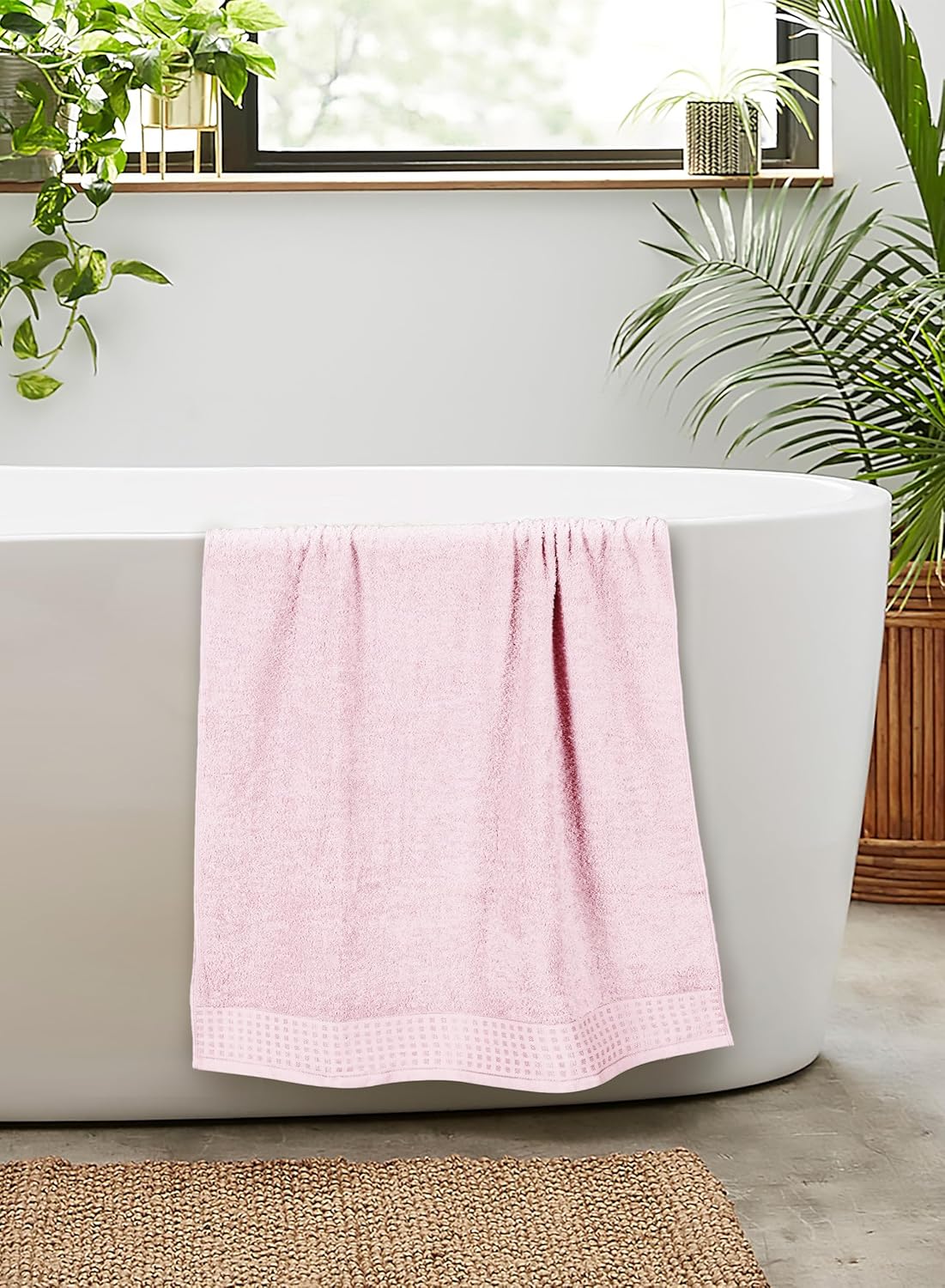100% Cotton 2 Pack Oversized Bath Towel Set 28x55 Inches, Ultra Soft Highly Absorbant Compact Quickdry & Lightweight Large Bath Towels, Ideal for Gym Travel Camp Pool - Pink