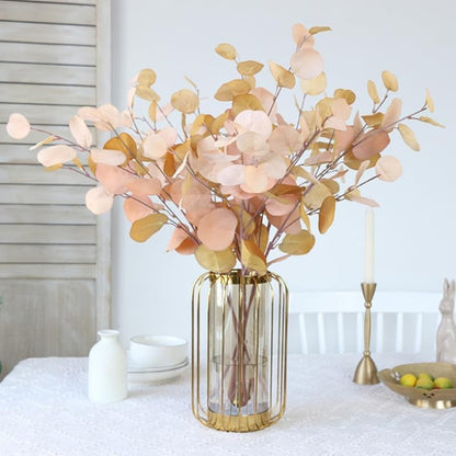 4 Pcs Fall Flowers Artificial for Decoration 34'' Faux Eucalyptus Stems Leaves Long Stem Eucalyptus Branches Fake Eucalyptus Silk Fall Leaves for Home Wedding Festival Party Decor (Pink)