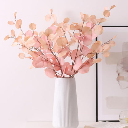 4 Pcs Fall Flowers Artificial for Decoration 34'' Faux Eucalyptus Stems Leaves Long Stem Eucalyptus Branches Fake Eucalyptus Silk Fall Leaves for Home Wedding Festival Party Decor (Pink)