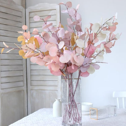 4 Pcs Fall Flowers Artificial for Decoration 34'' Faux Eucalyptus Stems Leaves Long Stem Eucalyptus Branches Fake Eucalyptus Silk Fall Leaves for Home Wedding Festival Party Decor (Pink)
