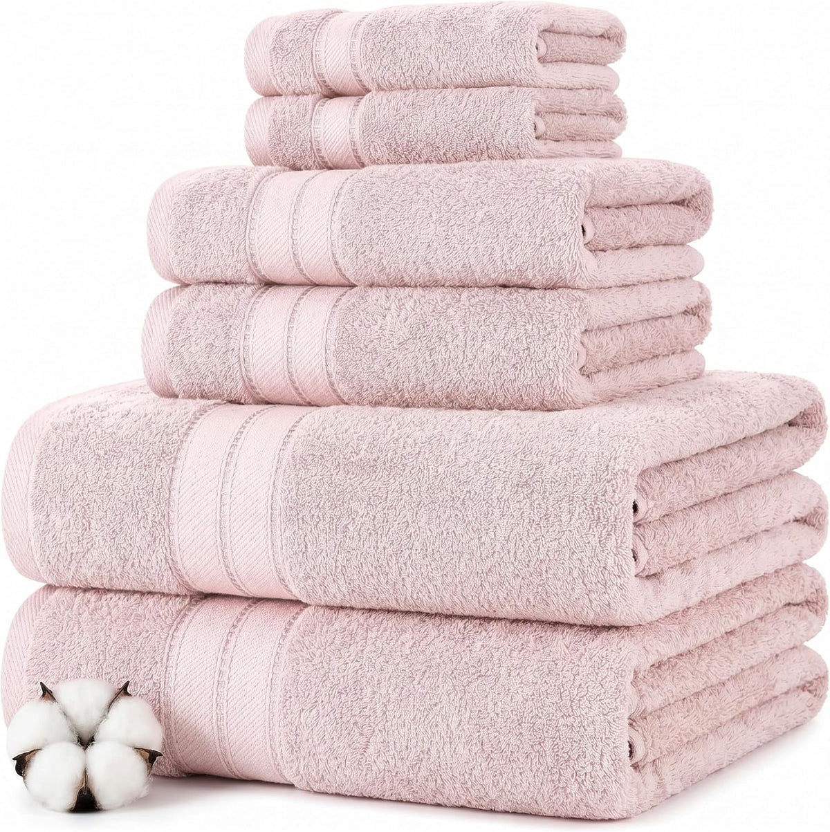 Spun Loft 6 Piece Bath Towel Set – 2 Bath Towels, 2 Hand Towels & 2 Washcloths – 100% Cotton, 600 GSM, Plush, Soft & Absorbent (Blush)