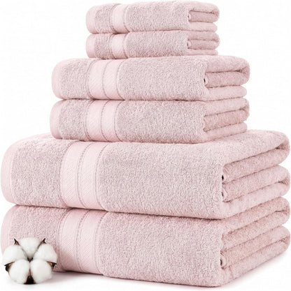 Spun Loft 6 Piece Bath Towel Set – 2 Bath Towels, 2 Hand Towels & 2 Washcloths – 100% Cotton, 600 GSM, Plush, Soft & Absorbent (Blush)