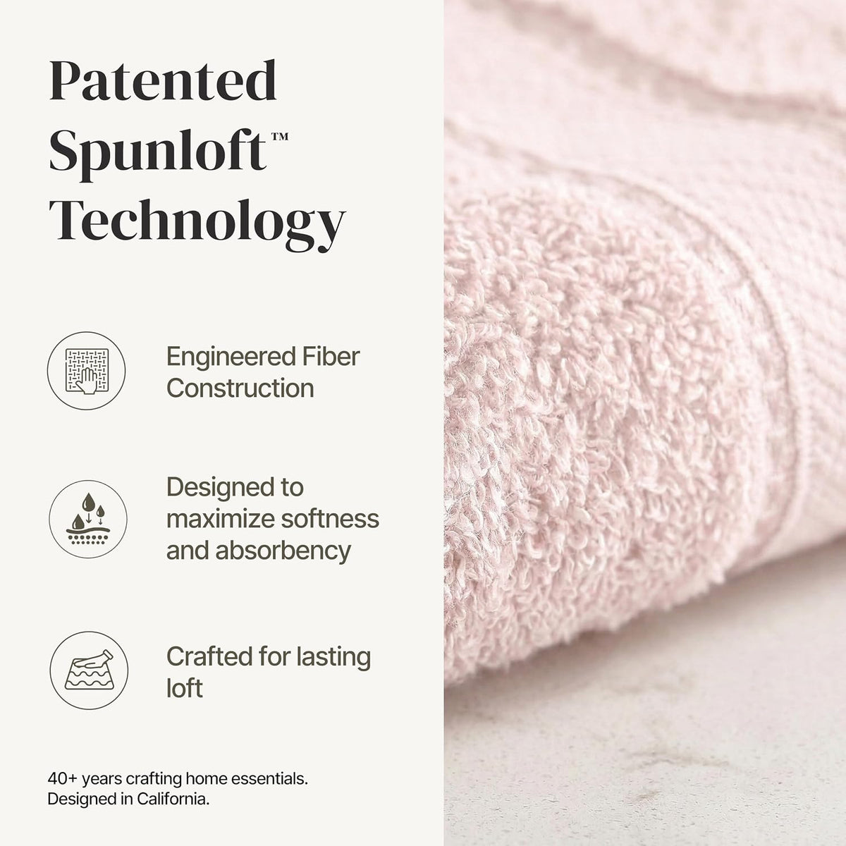 Spun Loft 6 Piece Bath Towel Set – 2 Bath Towels, 2 Hand Towels & 2 Washcloths – 100% Cotton, 600 GSM, Plush, Soft & Absorbent (Blush)