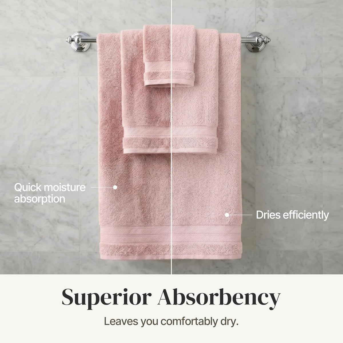 Spun Loft 6 Piece Bath Towel Set – 2 Bath Towels, 2 Hand Towels & 2 Washcloths – 100% Cotton, 600 GSM, Plush, Soft & Absorbent (Blush)