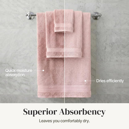 Spun Loft 6 Piece Bath Towel Set – 2 Bath Towels, 2 Hand Towels & 2 Washcloths – 100% Cotton, 600 GSM, Plush, Soft & Absorbent (Blush)