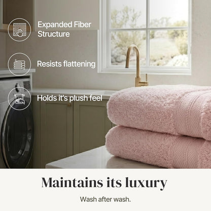 Spun Loft 6 Piece Bath Towel Set – 2 Bath Towels, 2 Hand Towels & 2 Washcloths – 100% Cotton, 600 GSM, Plush, Soft & Absorbent (Blush)