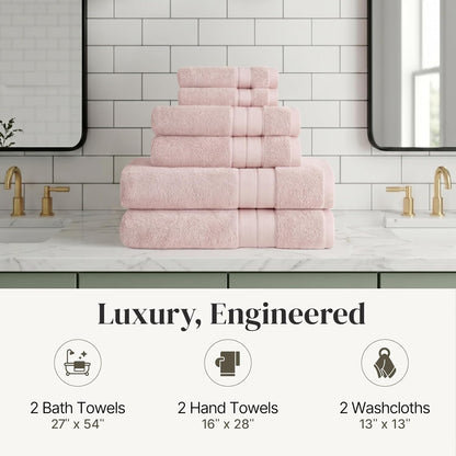 Spun Loft 6 Piece Bath Towel Set – 2 Bath Towels, 2 Hand Towels & 2 Washcloths – 100% Cotton, 600 GSM, Plush, Soft & Absorbent (Blush)