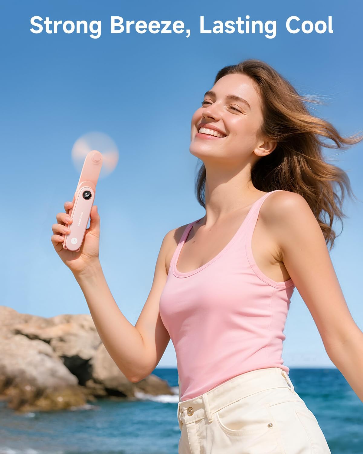 Portable Handheld Mini Fan with LED Display, 3-in-1 Personal Foldable USB Rechargeable Hand Held Fan & Flashlight for Travel, Lash Eyelash, Cute Small Pocket for Women, Girls