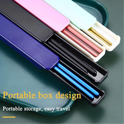 Pink Chopsticks Reusable Portable SUS304 Stainless Steel, White Pink,9‘’