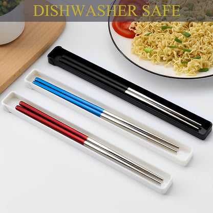Pink Chopsticks Reusable Portable SUS304 Stainless Steel, White Pink,9‘’