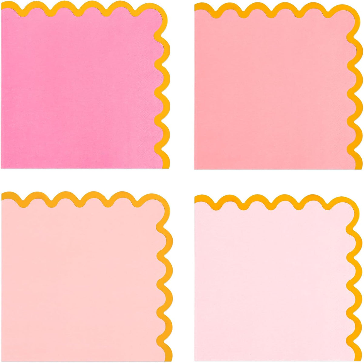 100 Pcs Gradient Pink Scalloped Disposable Paper Napkins 6.5in