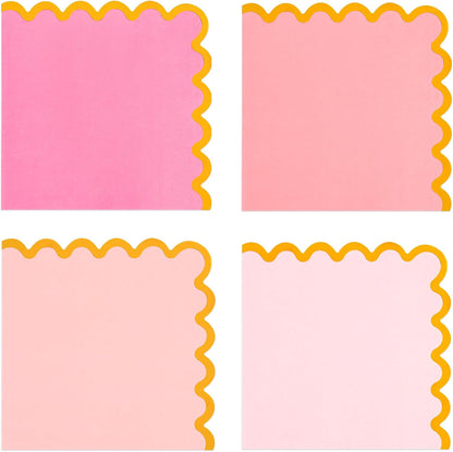 100 Pcs Gradient Pink Scalloped Disposable Paper Napkins 6.5in
