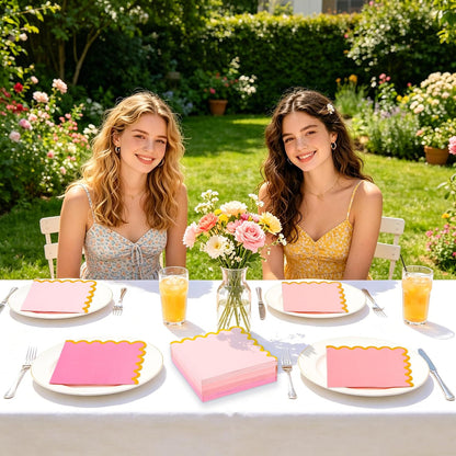 100 Pcs Gradient Pink Scalloped Disposable Paper Napkins 6.5in