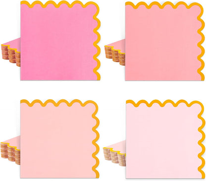 100 Pcs Gradient Pink Scalloped Disposable Paper Napkins 6.5in