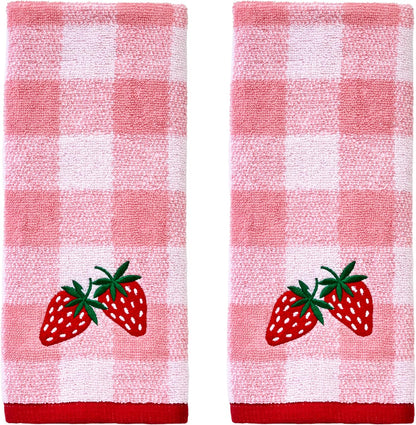 SKL Home Buffalo Plaid Strawberry Hand Towel Set-2pc, 100% Cotton, Pink