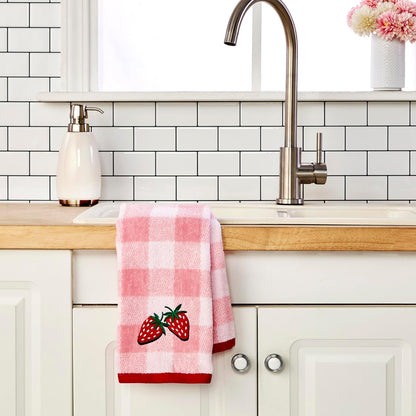 SKL Home Buffalo Plaid Strawberry Hand Towel Set-2pc, 100% Cotton, Pink