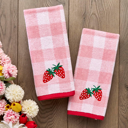 SKL Home Buffalo Plaid Strawberry Hand Towel Set-2pc, 100% Cotton, Pink