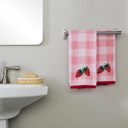 SKL Home Buffalo Plaid Strawberry Hand Towel Set-2pc, 100% Cotton, Pink