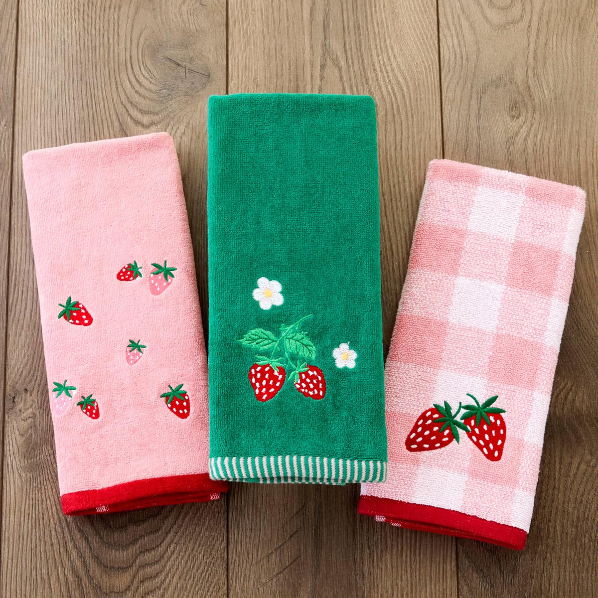 SKL Home Buffalo Plaid Strawberry Hand Towel Set-2pc, 100% Cotton, Pink