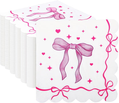 100 Pcs Pink Bow Napkins Coquette Bowknot Paper Party Supplies