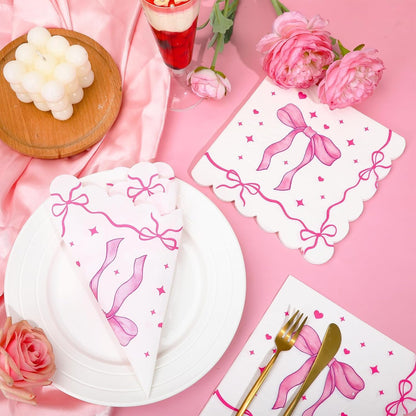 100 Pcs Pink Bow Napkins Coquette Bowknot Paper Party Supplies