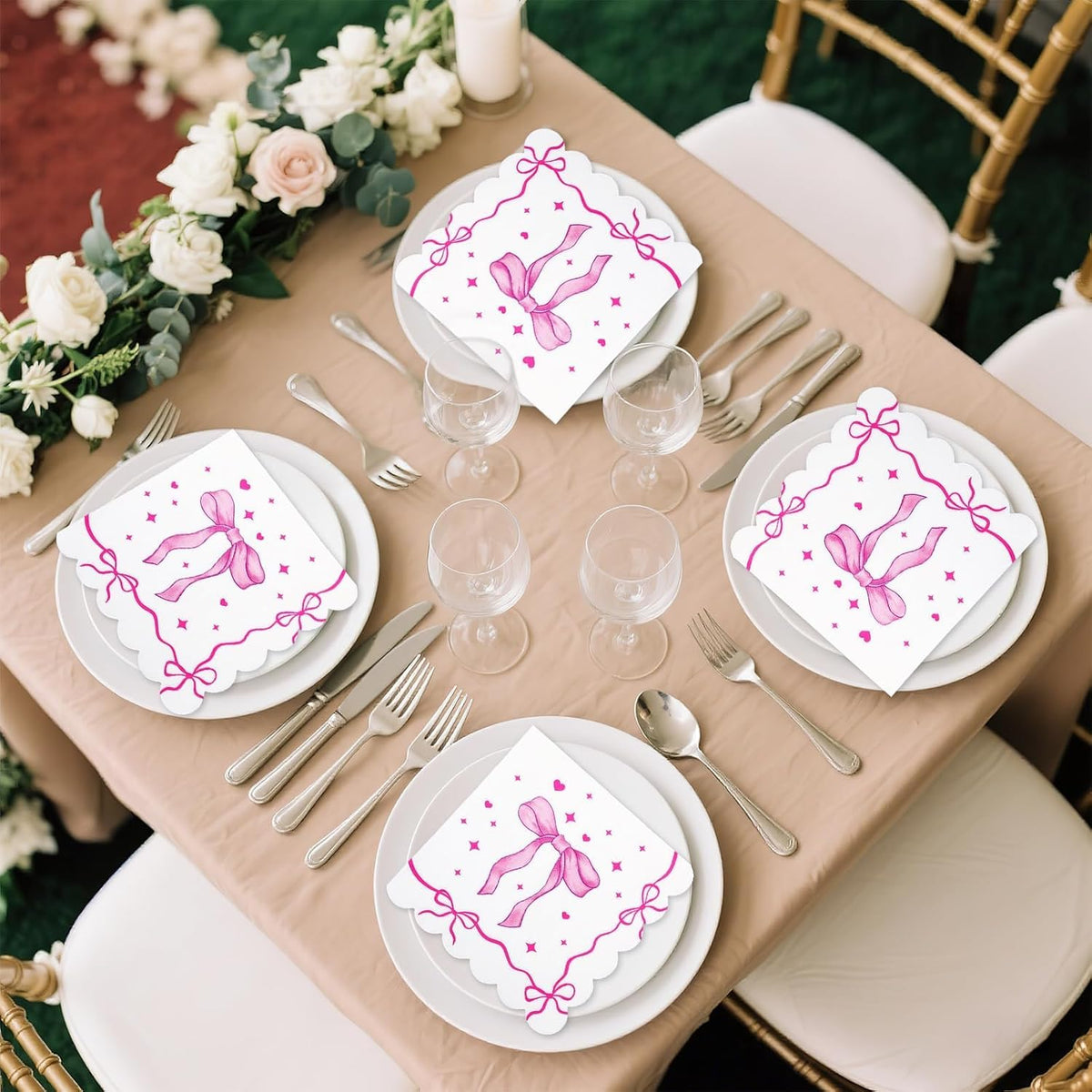100 Pcs Pink Bow Napkins Coquette Bowknot Paper Party Supplies