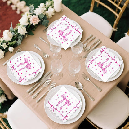 100 Pcs Pink Bow Napkins Coquette Bowknot Paper Party Supplies