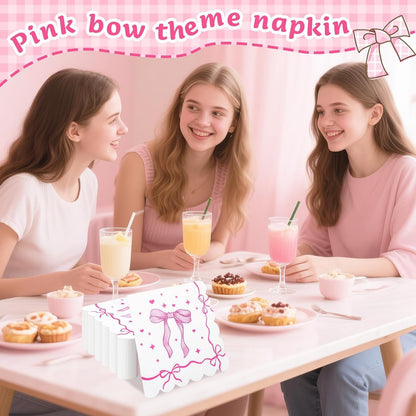100 Pcs Pink Bow Napkins Coquette Bowknot Paper Party Supplies
