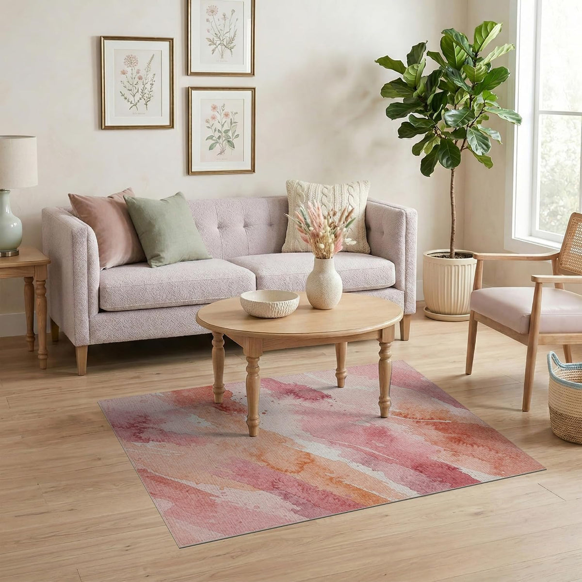 4'x6' Washable Watercolor Abstract Area Rug, Peach Flatwoven Floor Mat Non-Slip Chair-Friendly Carpet for Home Office, Gaming Room, Under Desk | Ref:2165436