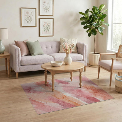 4'x6' Washable Watercolor Abstract Area Rug, Peach Flatwoven Floor Mat Non-Slip Chair-Friendly Carpet for Home Office, Gaming Room, Under Desk | Ref:2165436