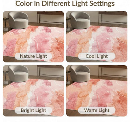 4'x6' Washable Watercolor Abstract Area Rug, Peach Flatwoven Floor Mat Non-Slip Chair-Friendly Carpet for Home Office, Gaming Room, Under Desk | Ref:2165436