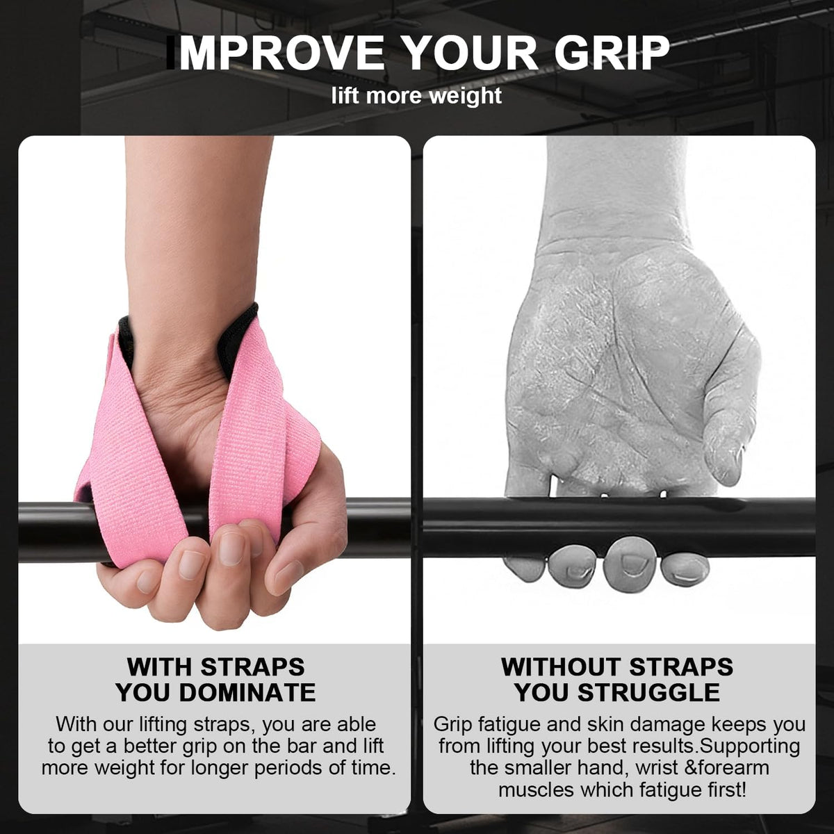 Weight Lifting Straps Anti-Slip Padded Wrist Wraps - Heavy Duty Gym Wrist Support for Deadlift Powerlifting Strength Training - Universal Fit for Men Women