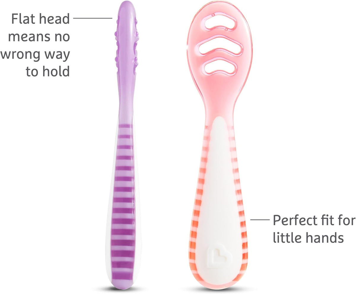 ® Gentle Dip™ Baby Spoons for Self Feeding and Baby Led Weaning, 3 Pack, Pink/Purple