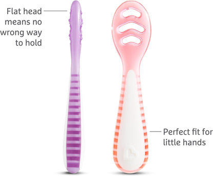 ® Gentle Dip™ Baby Spoons for Self Feeding and Baby Led Weaning, 3 Pack, Pink/Purple