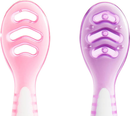 ® Gentle Dip™ Baby Spoons for Self Feeding and Baby Led Weaning, 3 Pack, Pink/Purple