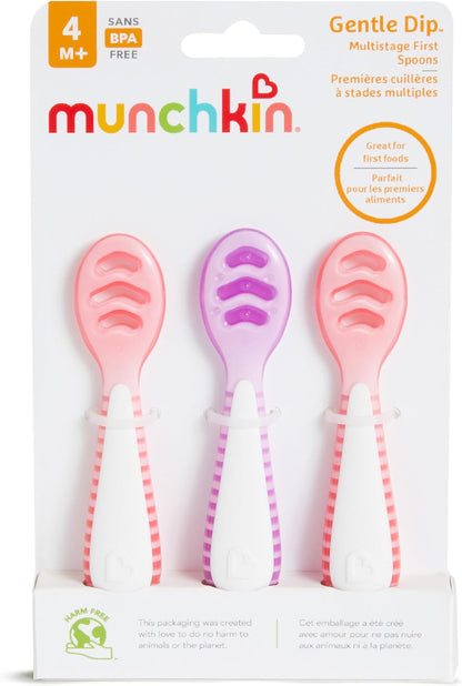® Gentle Dip™ Baby Spoons for Self Feeding and Baby Led Weaning, 3 Pack, Pink/Purple