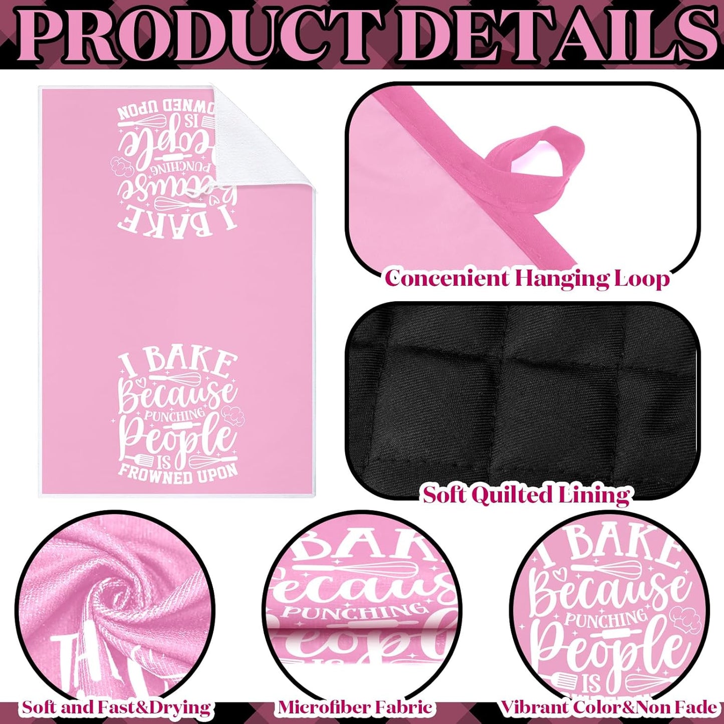 6 Pcs Kitchen Decor Accessories Set Farmhouse Towels Pot Holders Oven Mitts Set 2 Dish Towels 2 Potholders 2 Cooking Mittens Oven Glove for Baking Cooking(Light Pink,Kitchen)