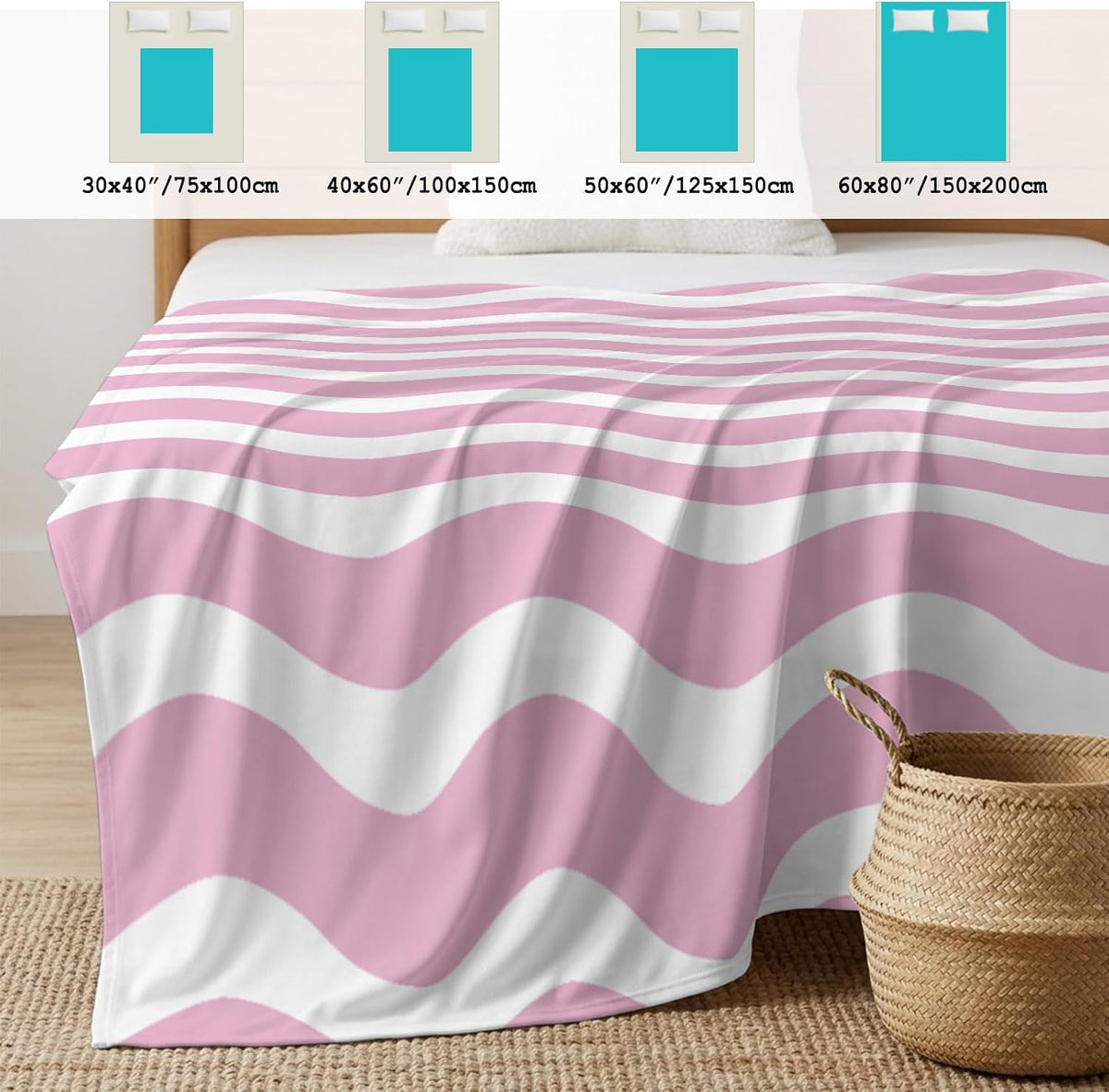 Cooling Blanket 50"x60", Abstract Minimalist Water Ripple Summer Cooling Blanket Breathable Lightweight Ice Blankets Pink White Striped Texture Blankets for Night Sweats