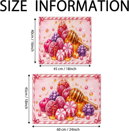 Candy Dish Drying Mats for Kitchen Counter, Peach Sweet Treats Absorbent Dish Drainer Rack Mat, Fun Playful Microfiber Drying Pad for Coffee Bar 16x18 Inch