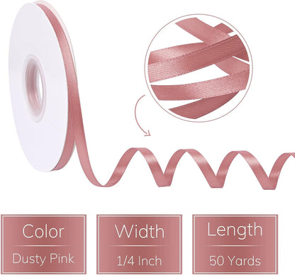 50 Yards Double Faced Dusty Pink Satin Ribbon 1/4 inch Solid Ribbon for Gift Wrapping Crafts Wedding Decoration Bow