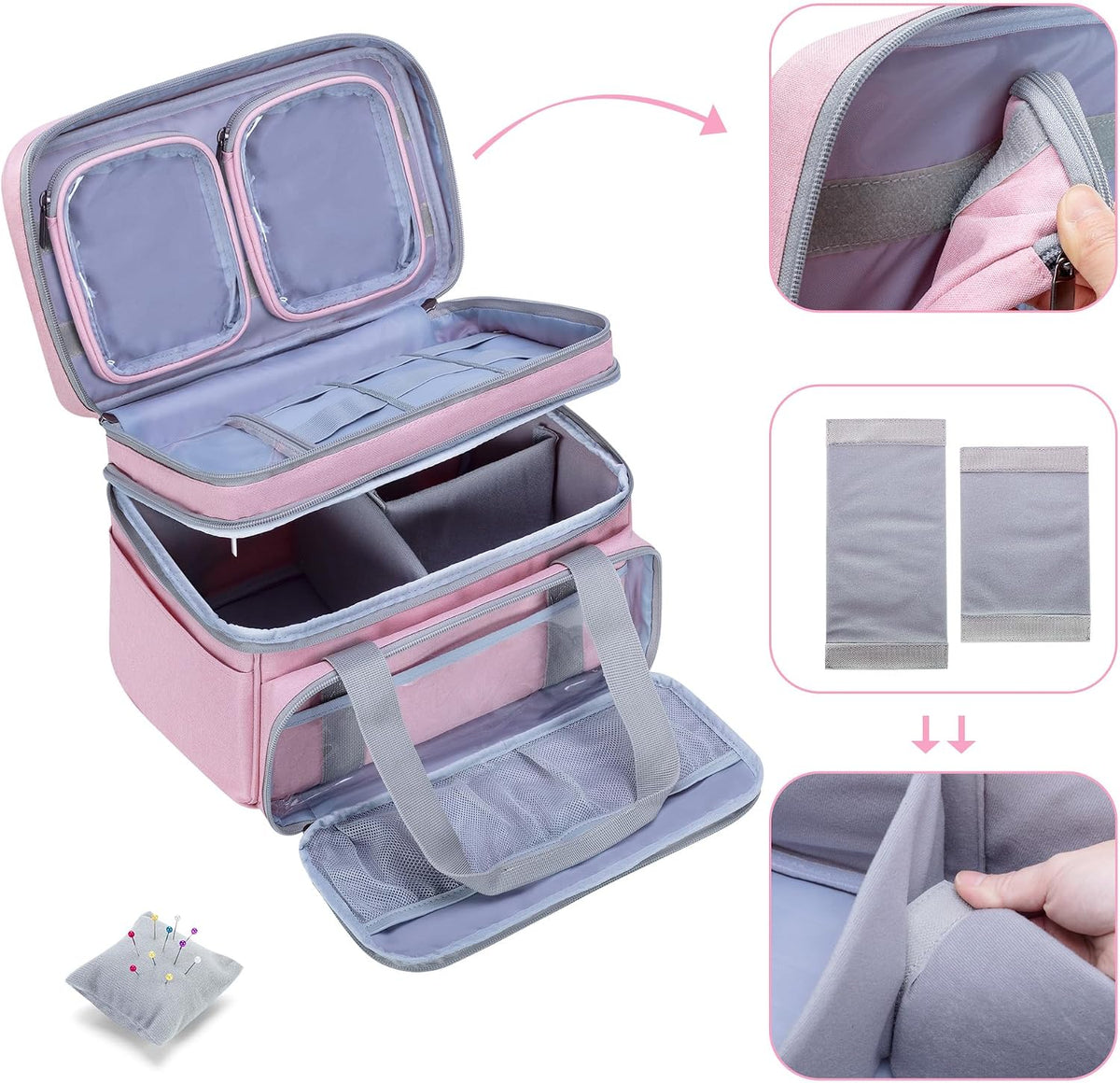 Double Layer Sewing Accessories Organizer, Pink
