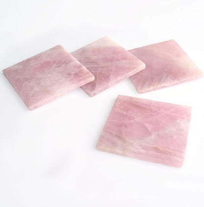 Rose Quartz Decor Coaster 4-5", Natural Pink Crystal Coasters Set of 4 Square Stone Coaster