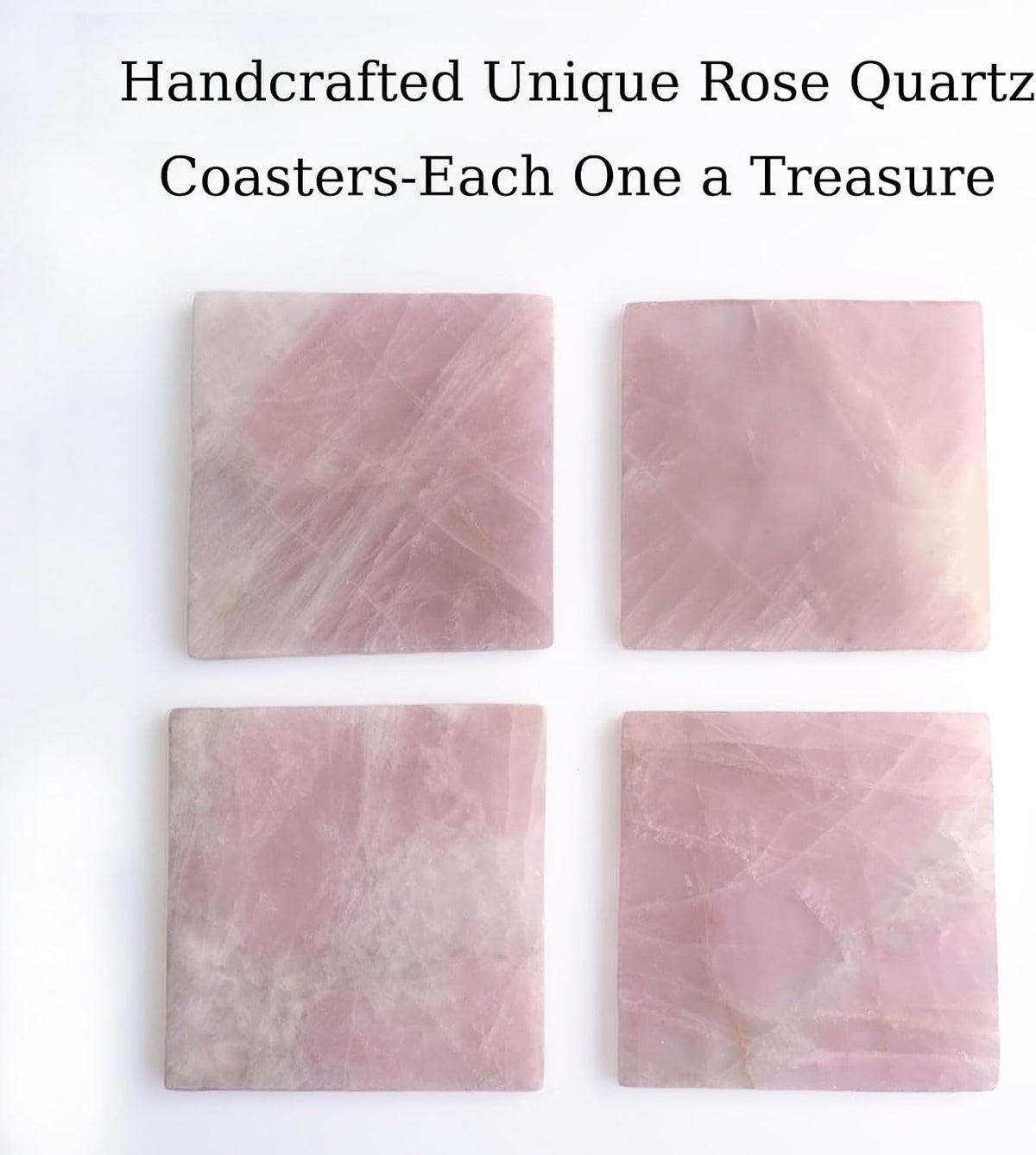 Rose Quartz Decor Coaster 4-5", Natural Pink Crystal Coasters Set of 4 Square Stone Coaster