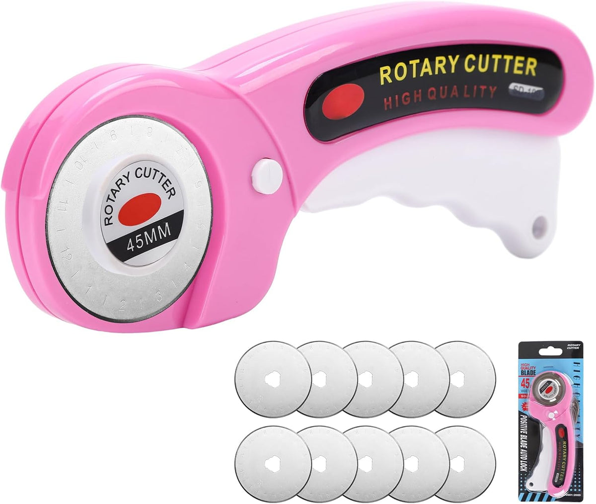 Rotary Cutter for Fabric, 45mm Rotary Cutters Kit with Extra 10 Blades